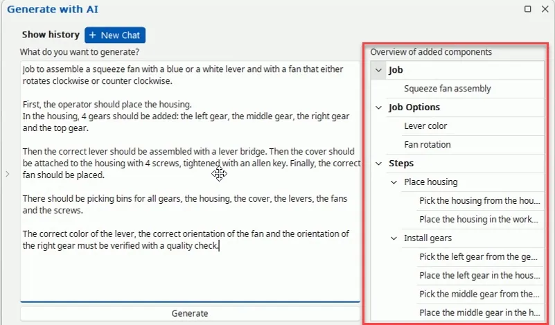 Generating a job with AI in the Arkite software